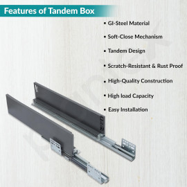 Tandem Slim Drawer Box System with Load Capacity Upto 45 Kg All Size 12 to 24 Inches